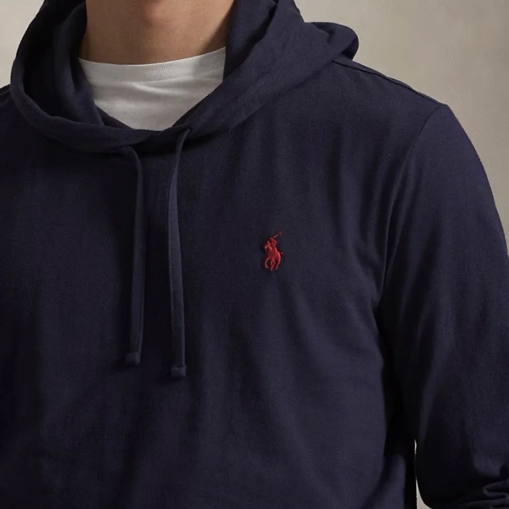 Polo Ralph Lauren Men's Medium Navy Blue Jersey Hooded T-Shirt Pony Hoodie NWT